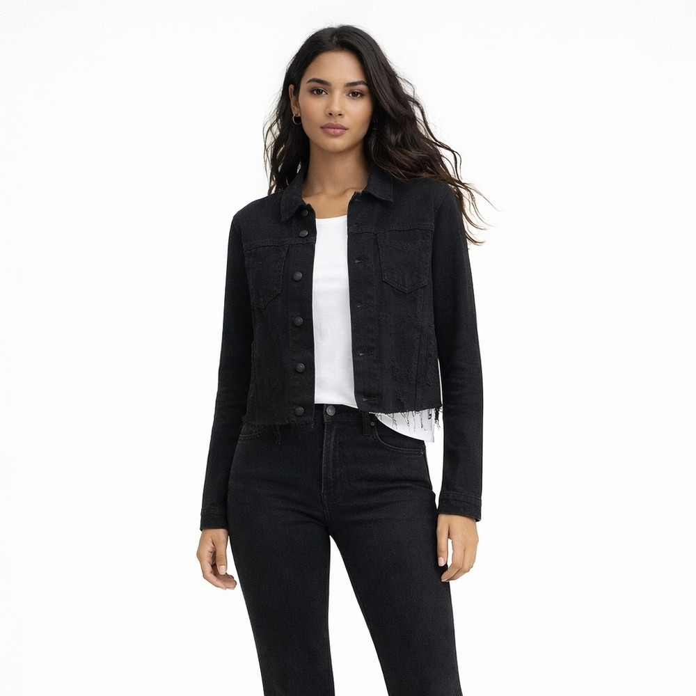 L'agence Zada Chain Denim Jacket In Saturated Black Size XS